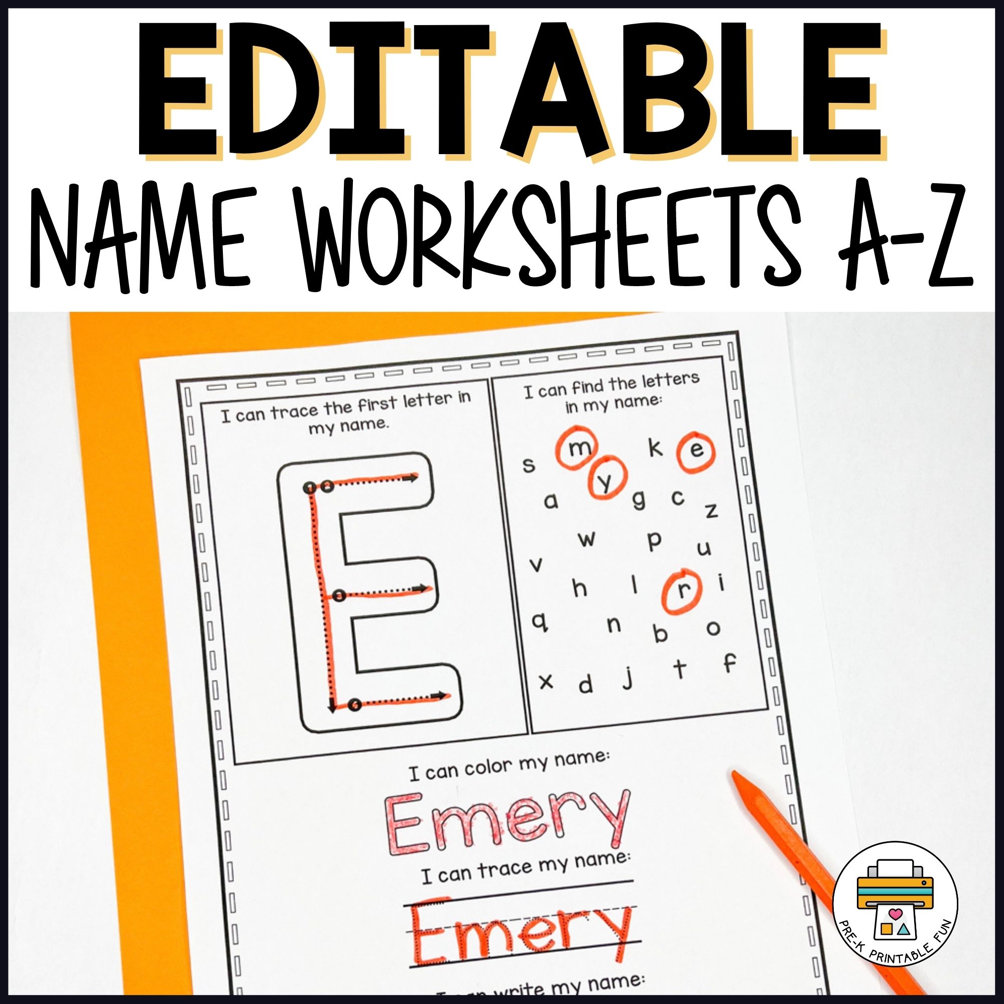 editable name worksheets a to z