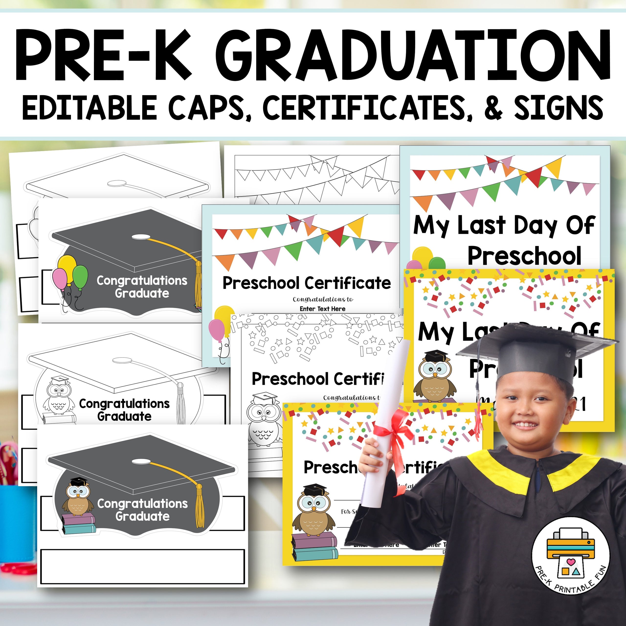 Pre-K Graduation Caps, Signs, and Certificates
